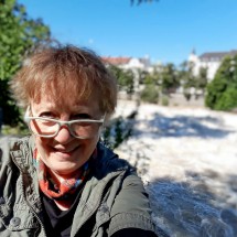 Marion in Munich close to our new apartment with river Isar in the back